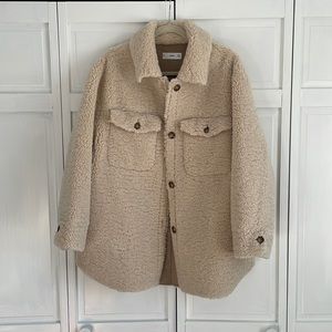 Faux-shearling over shirt